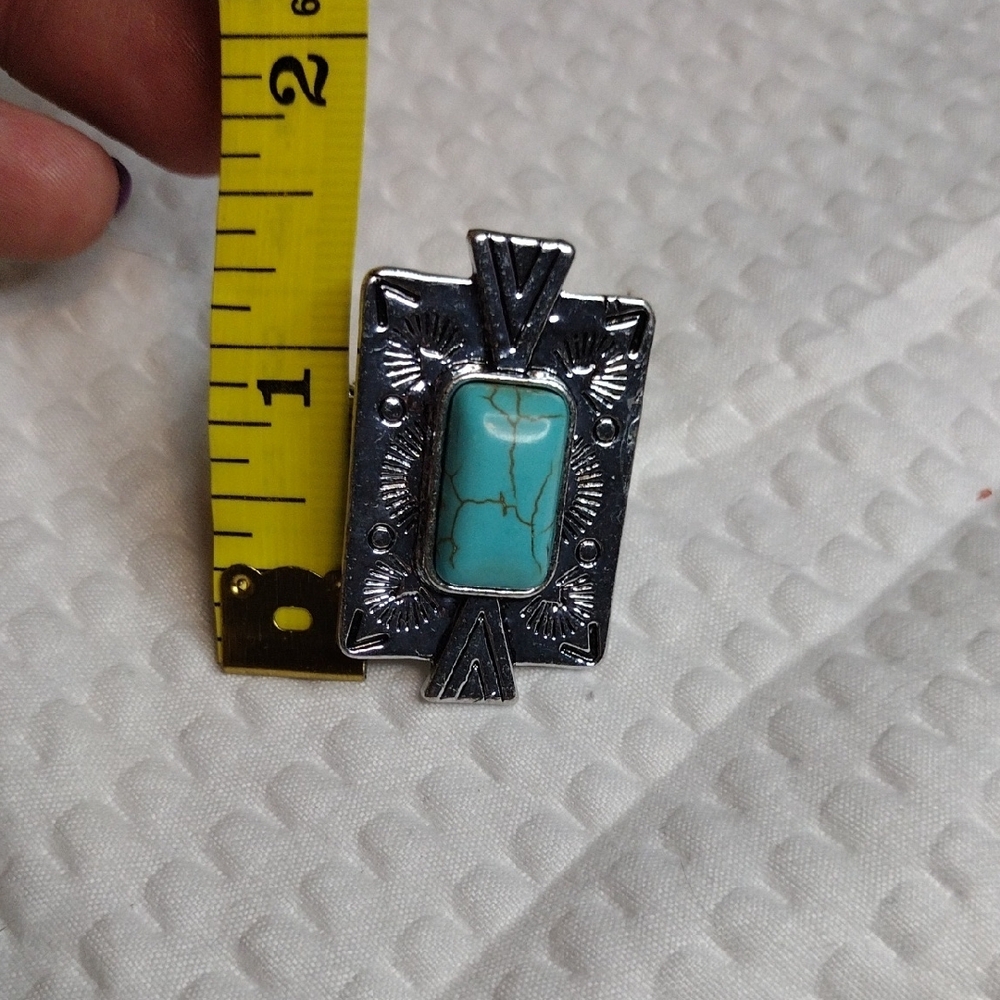 Silver And Turquoise Statement Stretch Ring - image 2